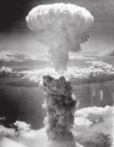 The mushroom cloud of the nuclear bomb “Fat Man” of Nagasaki, Japan on August 9, 1945 rose some 18 kilometers (11 miles) above the bomb's target center.